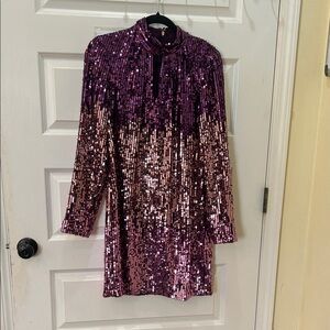 Kate Spade Purple Sequin Long Sleeve Dress